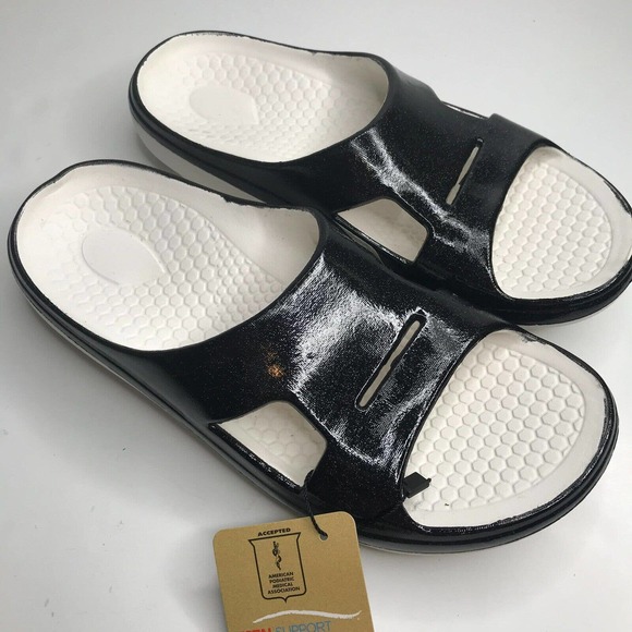Spenco Fusion 2 Pearlized Slide Womens 10 Mens 9 Black Recovery Sandal Arch - Picture 1 of 8
